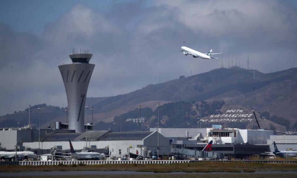 A plane takes off from San Francisco international airport on 9 September 2019.