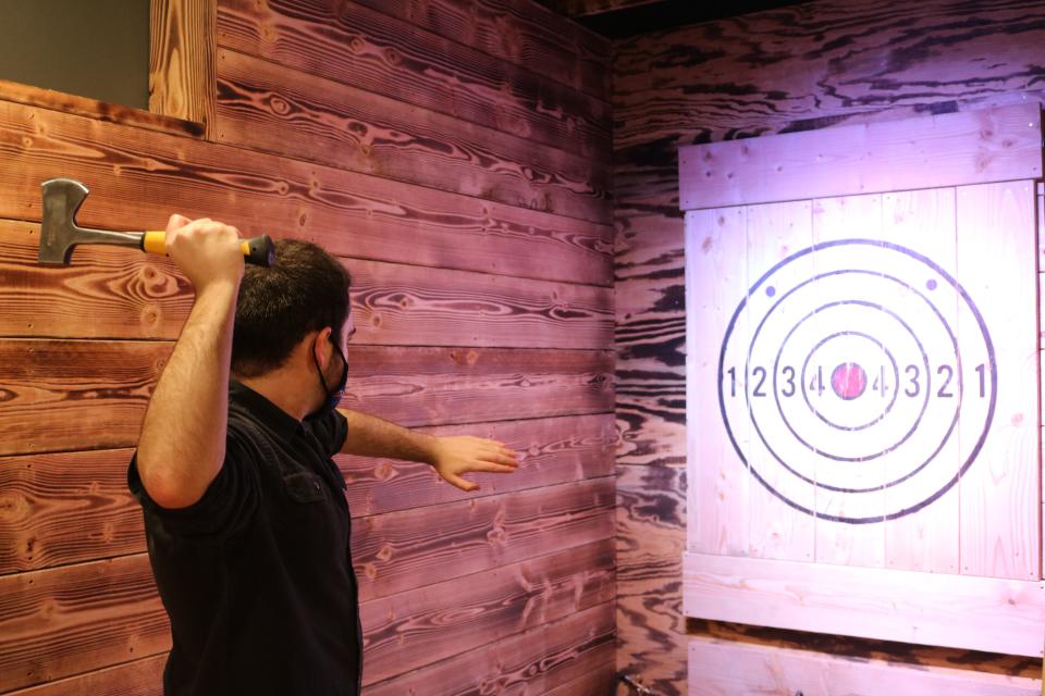 The. new axe throwing suite at Lefty's in Lewes opens Nov. 18.