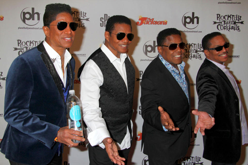 Jermaine Jackson, Jackie Jackson, Tito Jackson, Marlon Jackson attending Rocktellz and Cocktails present The Jacksons in Las Vegas, USA. (PA)