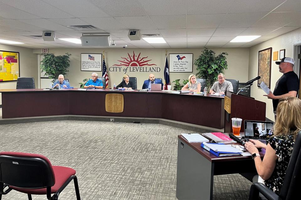 Danny Rios addresses the Levelland City Council on Monday, Aug. 28, 2023 in Levelland.