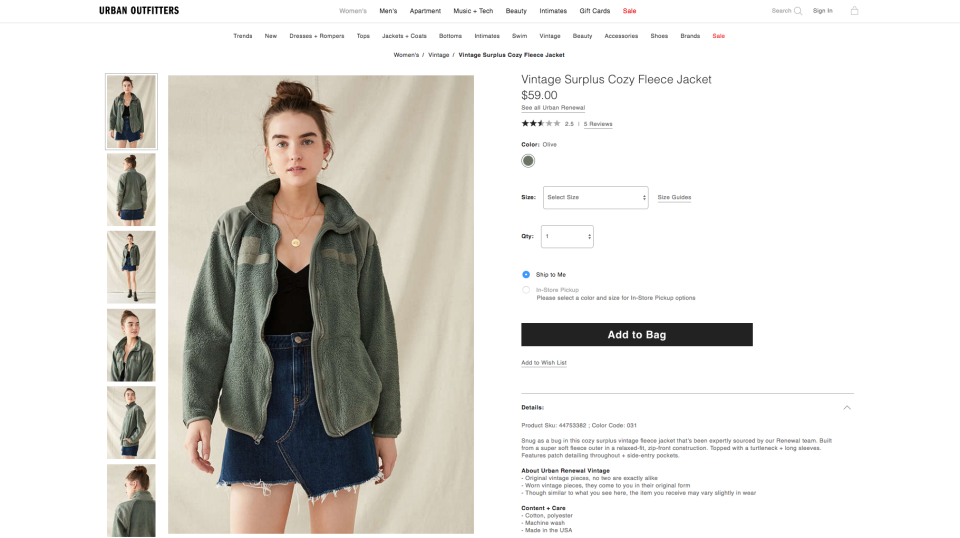 Vintage Surplus Cozy Fleece Jacket, $59. (Photo: Urban Outfitters)