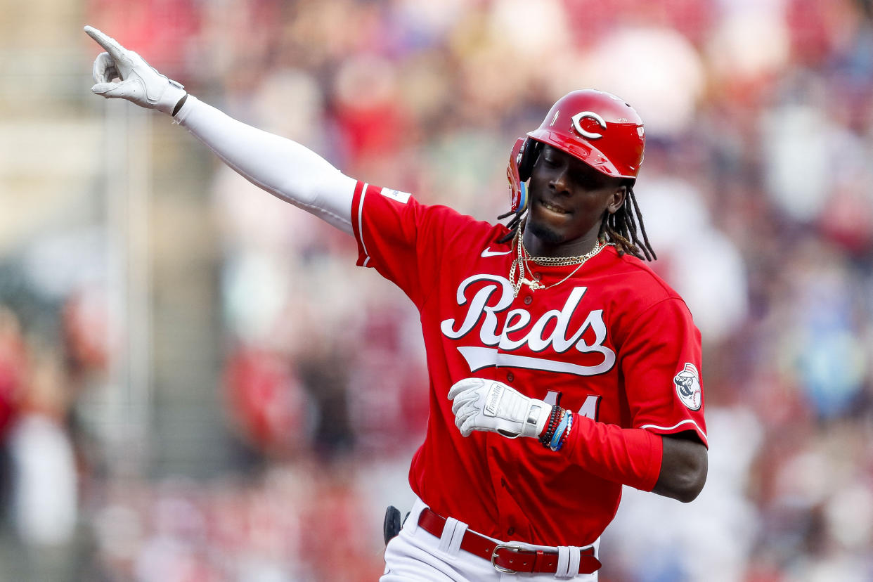 Elly De La Cruz is crushing baseballs early in his MLB debut. (Katie Stratman-Reuters)