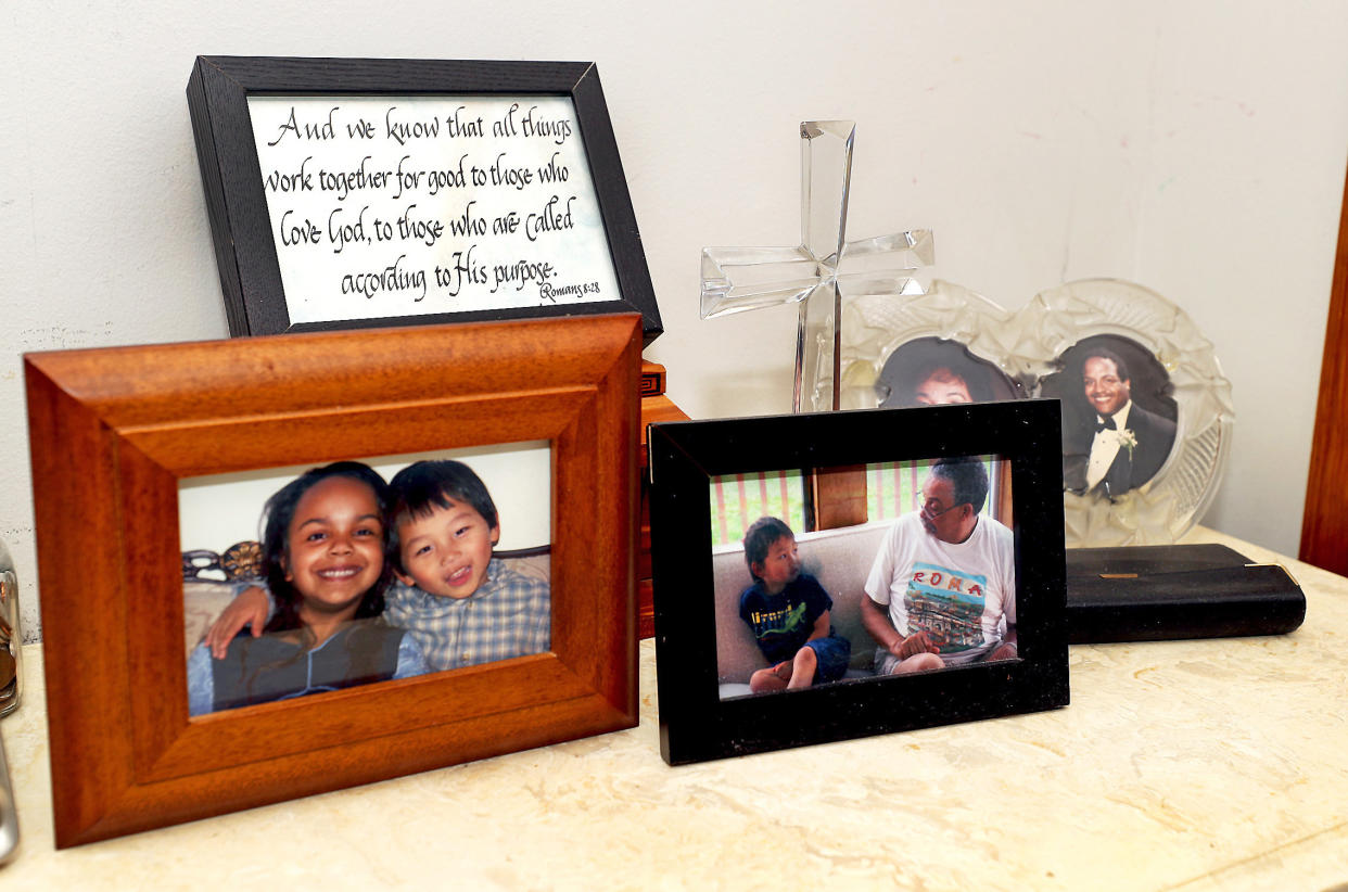 Family photos of Christian Hall as a child. (Fred Adams for Spotlight PA and NBC News)