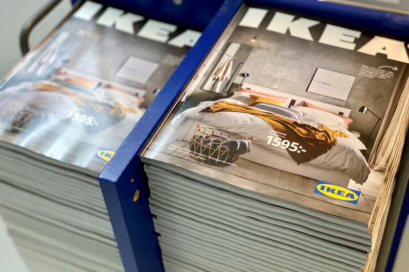 FILE PHOTO: Stacks of IKEA catalogues on outskirts of Stockholm