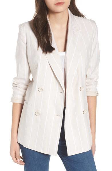 Get it <a href="https://shop.nordstrom.com/s/leith-double-breasted-linen-blend-blazer/4967540?origin=keywordsearch-personalizedsort&amp;fashioncolor=BEIGE%20MORN%20RETRO%20STRIPE" target="_blank">here</a>, $99.