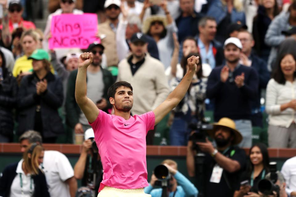 Carlos Alaraz of Spain defeated Daniil Medvedev of Russia to win the BNP Paribas Open in Indian Wells, Calif., on Sunday, March 19, 2023.