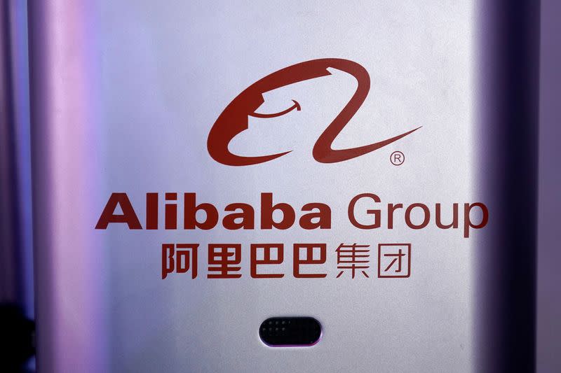 FILE PHOTO: A logo of Alibaba Group is seen during Alibaba Group's 11.11 Singles' Day global shopping festival at a media center in Hangzhou