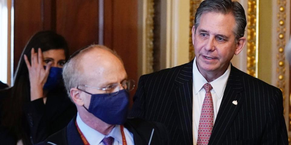 David Schoen (L), and Bruce Castor Jr., lawyers for former US President Donald Trump arrive for the second impeachment trial, at the US Capitol in Washington, DC, February 9, 2021.