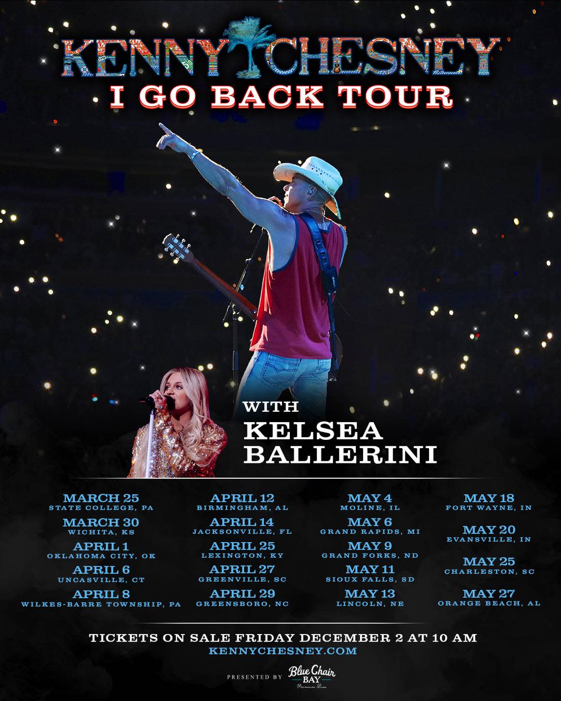 Kenny Chesney is bringing his “I Go Back 2023” tour with Kelsea Bellerini to Rupp Arena on April 25, 2023.