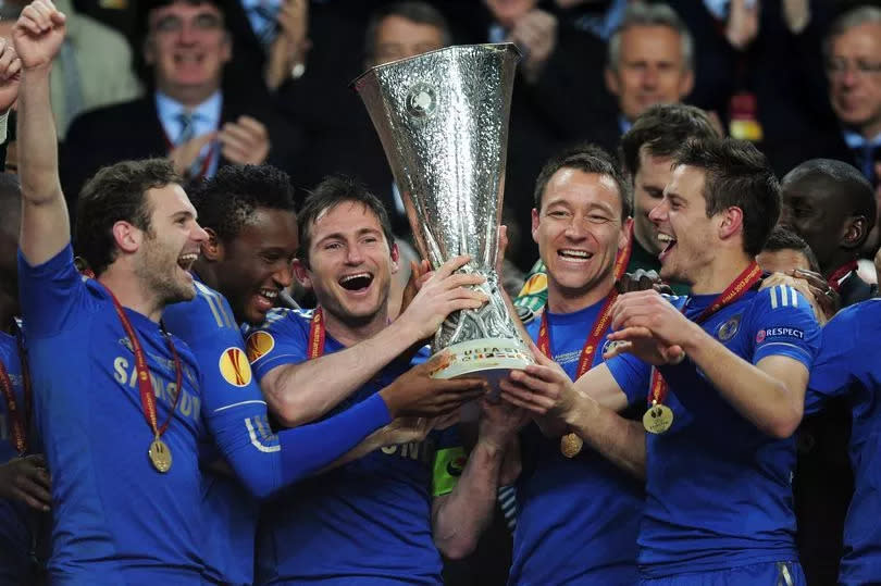 Chelsea stars lifting Europa League Trophy