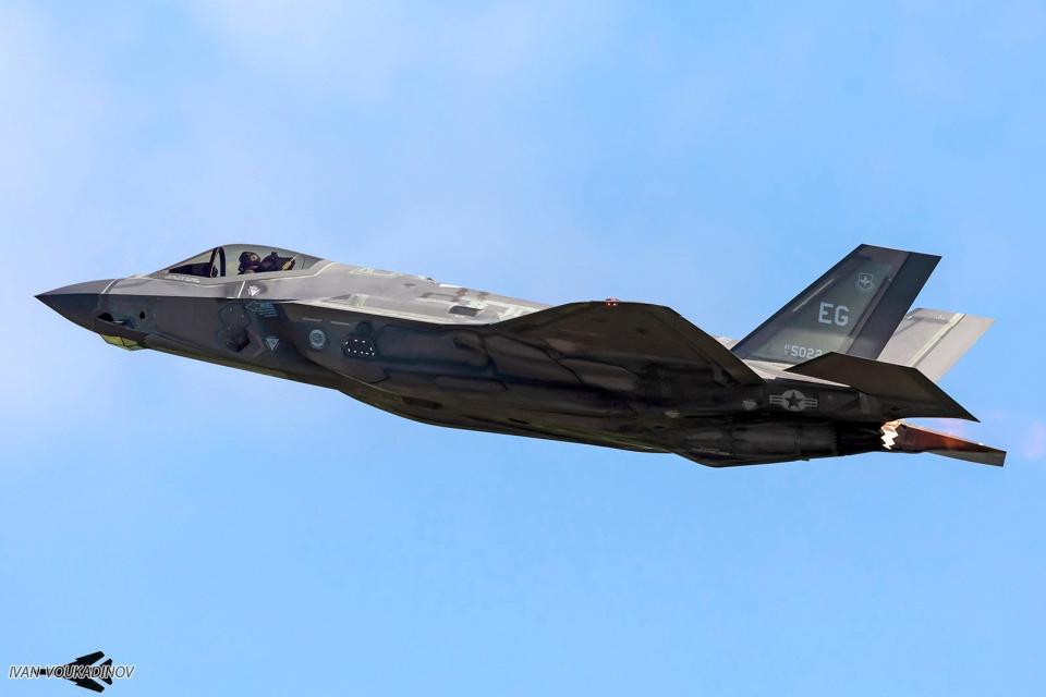 A US Air Force F-35A Joint Strike Fighter taking part in Northern Lightning 2023. <em>Ivan Voukadinov</em>