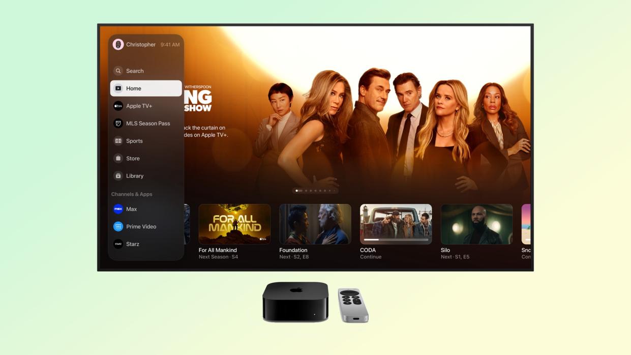  Apple TV app on Apple TV set-top box showing new sidebar. 