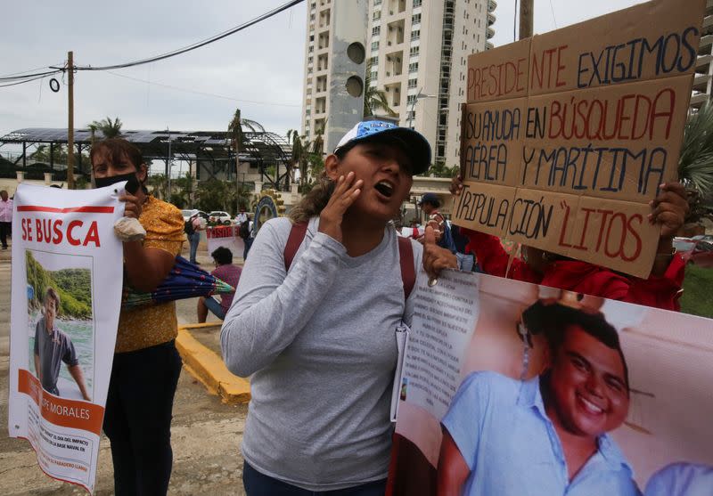 Protest as Mexico's President Lopez Obrador attends a press conference, in Acapulco