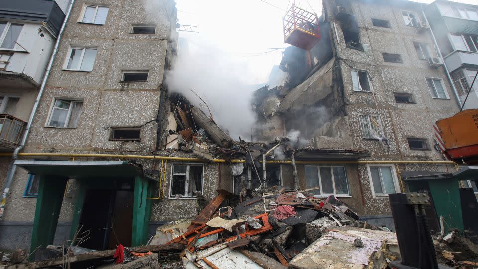 An apartment building in Sumy, eastern Ukraine, heavily damaged by a Russian drone strike. - Vyacheslav Madiyevskyy/Reuters