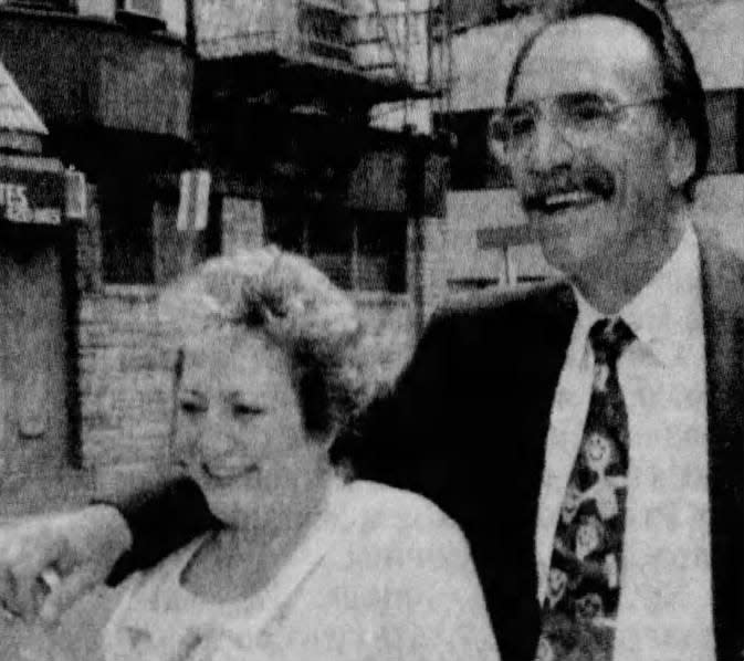 V. James Landano and his wife, Camille, leaving the courthouse on Monday, July 27, 1998.