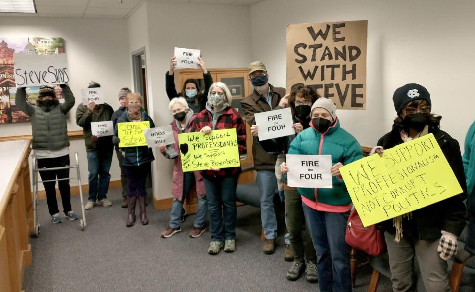 Staunton citizens protest at City Hall after city council met to discuss City Manager Steve Rosenberg's position. Another "Stand with Steve" protest is planned for 12:30 p.m. Wednesday, Jan. 19 at City Hall.