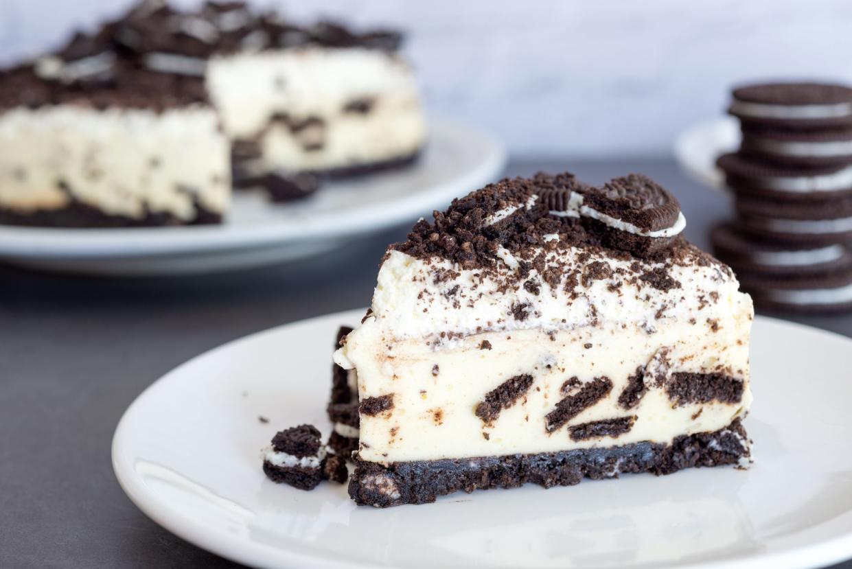 homemade no-bake cookies and cream cheesecake.