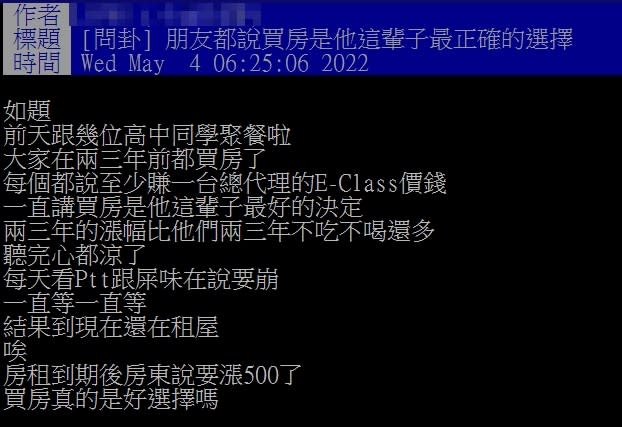 網友詢問買房是不是好選擇。（圖/翻攝自PTT）