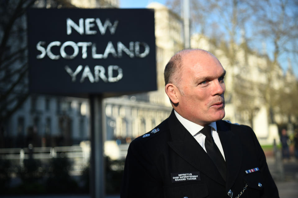 Detective Chief Superintendent Richard Tucker speaking to the media at New Scotland Yard in London. Muhammad Rodwan, 56, has been found guilty at the Old Bailey of wounding with intent but not guilty of possessing an offensive weapon and attempted murder for his attack on Pc Stuart Outten in August 2019. PA Photo. Issue date: Thursday January 23, 2020. See PA story COURTS Pc. Photo credit should read: Kirsty O'Connor/PA Wire