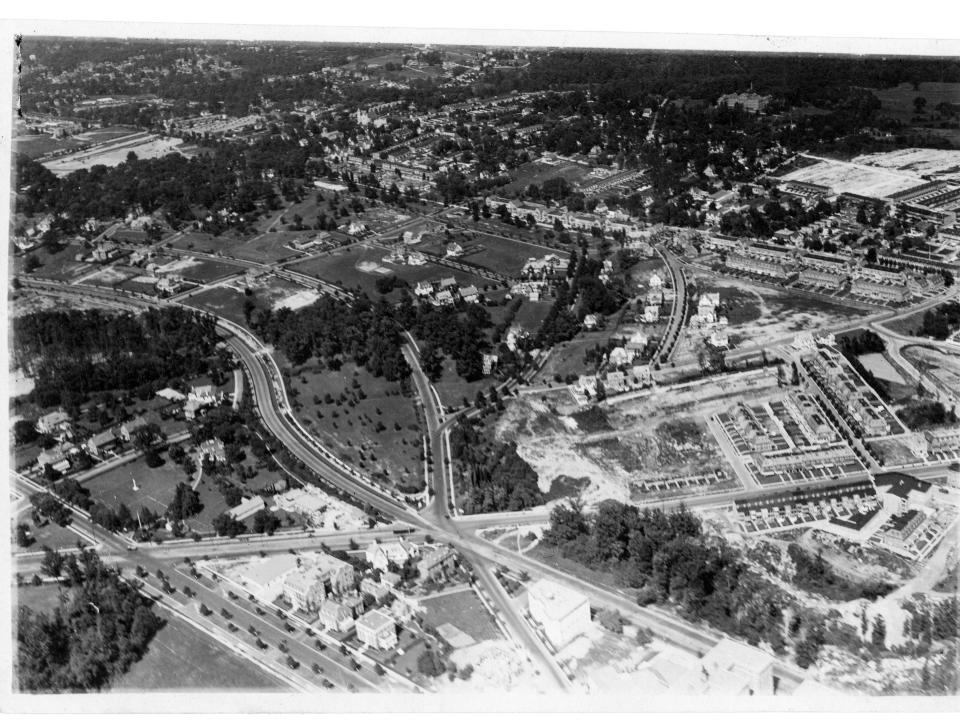 Aerial view of Roland Park/Guilford, Baltimore, Maryland, 1910. The neighborhood was segregated, and is considered an early example of the enforcement of racial segregation through the use of restricted covenants.