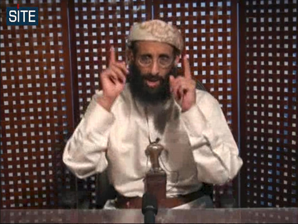 The 40-year-old American-Yemeni cleric emerged as an enormously influential preacher among militants living in the West, with his English language Internet sermons calling for jihad, or holy war, against the United States. He was in contact with the accused perpetrators of the 2009 shooting rampage at Fort Hood, Texas, that killed 13 people, the 2010 car bomb attempt in New York's Times Square and the Christmas 2009 attempt to blow up an airliner heading to Detroit. Al-Awlaki was killed on Sept. 30, 2011 in a drone strike in the mountains of Yemen.  <em>In this Nov. 8, 2010 file image taken from video and released by SITE Intelligence Group on Monday, Anwar al-Awlaki speaks in a video message posted on radical websites. (AP Photo/SITE Intelligence Group, File)</em>