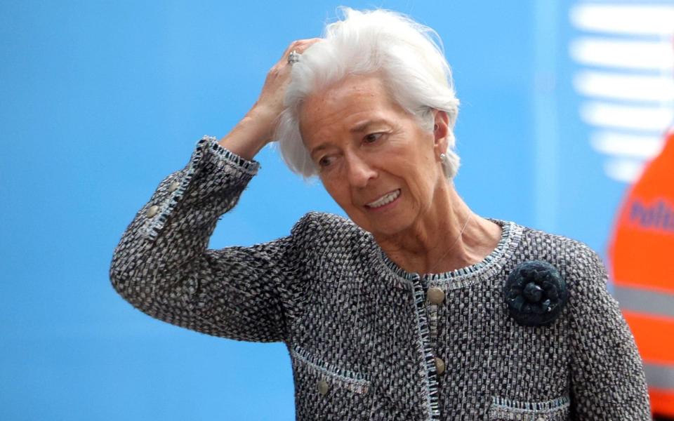 ECB President Christine Lagarde leaves at the end of the EU summit in Brussels - OLIVIER MATTHYS/POOL/AFP via Getty Images