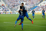 Soccer Football - Bundesliga - TSG 1899 Hoffenheim vs Schalke 04 - Rhein-Neckar-Arena, Hoffenheim, Germany - September 23, 2017 Hoffenheim’s Lukas Rupp celebrates scoring their second goal REUTERS/Michaela Rehle