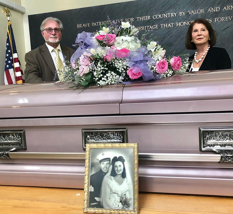 Ron Caldarone and his wife Terry, at the funeral of Ron’s mother, Jill, on May 26, at Rhode Island Veterans Cemetery.