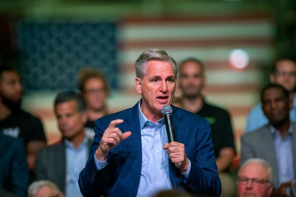 Minority leader Kevin McCarthy introduces the House GOP's "Commitment to America" at a gathering Sep. 23 in Monongahela, Pa.