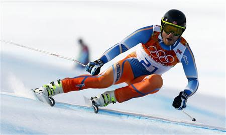 Norway's Kjetil Jansrud skis during the men's alpine skiing Super-G competition at the 2014 Sochi Winter Olympics at the Rosa Khutor Alpine Center February 16, 2014. REUTERS/Ruben Sprich