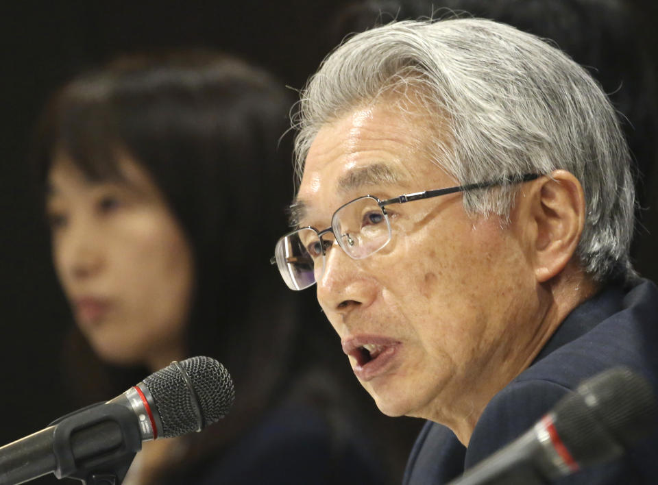 Junichiro Hironaka, Chief defense lawyer of former Nissan chairman Carlos Ghosn speaks during a press conference in Tokyo, Monday, March 4, 2019. Hironaka said Monday that Ghosn promised to accept camera surveillance as a way to monitor his activities if he is released from the detention center where he has been held since his Nov. 19 arrest. Ghosn has been charged with falsifying financial reports and breach of trust. (AP Photo/Koji Sasahara)