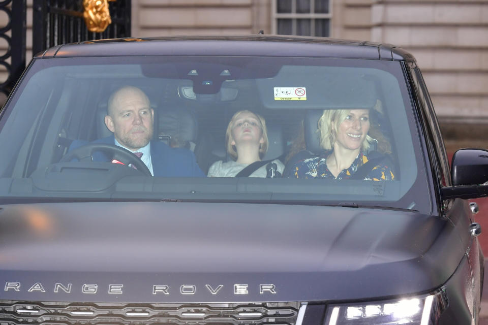 Mike Tindall and Zara Tindall, with daughter Mia Grace, leaving the Queen's Christmas lunch at Buckingham Palace, London.