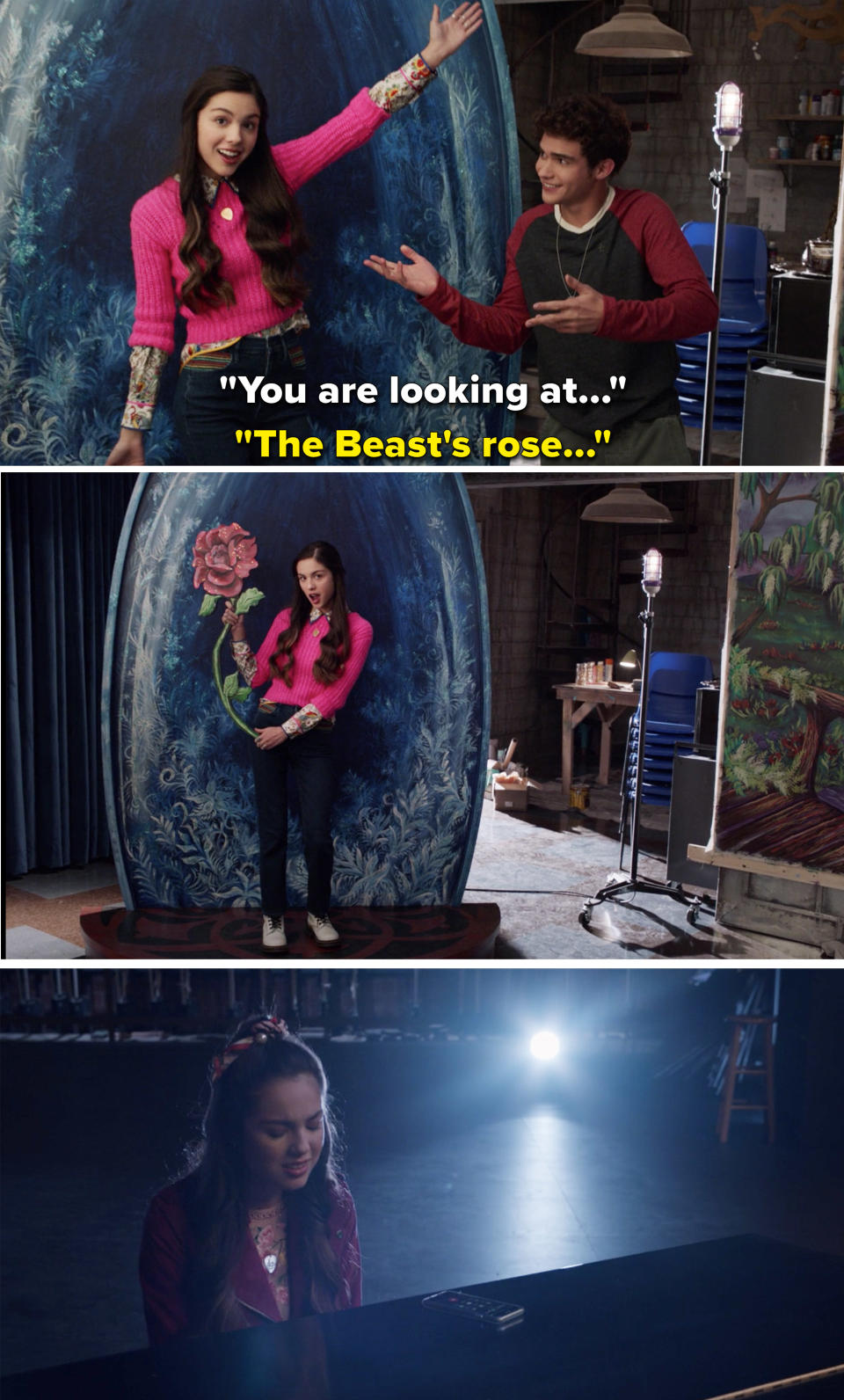 Nini saying she's "The Beast's rose" and singing at the piano