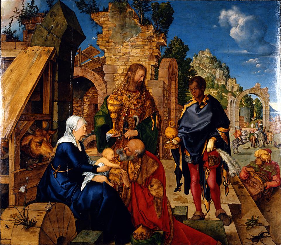 <span class="caption">L’adoration des mages, Albrecht Dürer, 1504.</span> <span class="attribution"><a class="link " href="https://fr.wikipedia.org/wiki/L%27Adoration_des_mages_(D%C3%BCrer)" rel="nofollow noopener" target="_blank" data-ylk="slk:Wikimedia;elm:context_link;itc:0;sec:content-canvas">Wikimedia</a>, <a class="link " href="http://creativecommons.org/licenses/by/4.0/" rel="nofollow noopener" target="_blank" data-ylk="slk:CC BY;elm:context_link;itc:0;sec:content-canvas">CC BY</a></span>