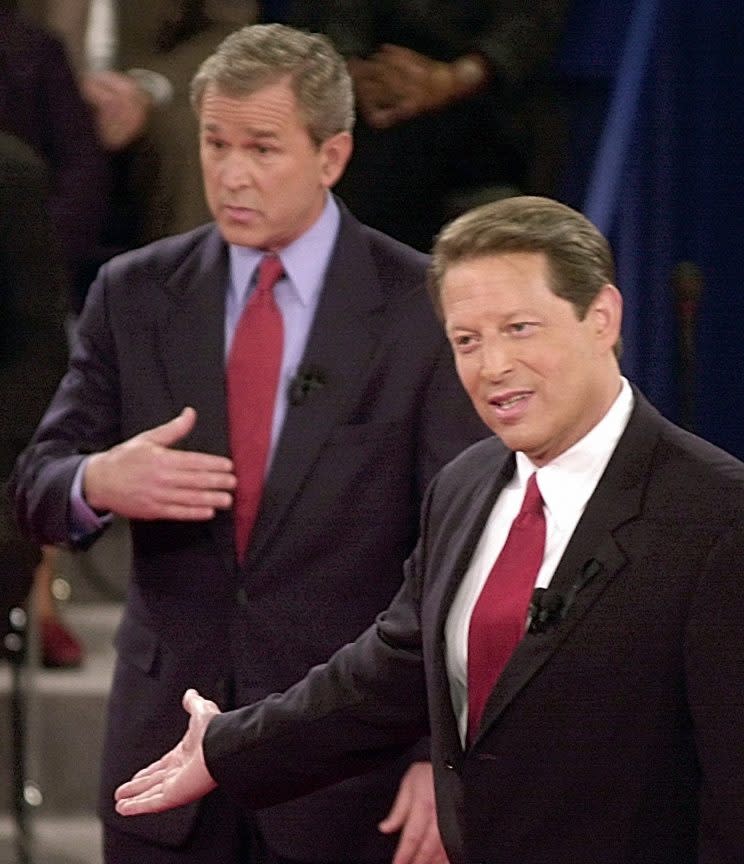 Republican presidential candidate George W. Bush, left, and Democratic presidential candidate Al Gore at their third and final debate at Washington University in St. Louis, Oct. 17, 2000. (Photo: AP/Ron Edmonds)