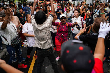 Anti-government protesters gather during a protest to demand that the military government hold a general election by November, in Bangkok, Thailand, May 22, 2018. REUTERS/Athit Perawongmetha