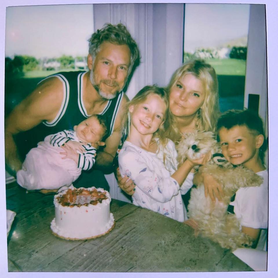 In honor of <a href="https://people.com/parents/jessica-simpson-wishes-daughter-maxwell-happy-birthday-instagram-message/" rel="nofollow noopener" target="_blank" data-ylk="slk:eldest child Maxwell's 7th birthday;elm:context_link;itc:0;sec:content-canvas" class="link ">eldest child Maxwell's 7th birthday</a> in May 2019, Simpson shared a shot of the whole happy family.