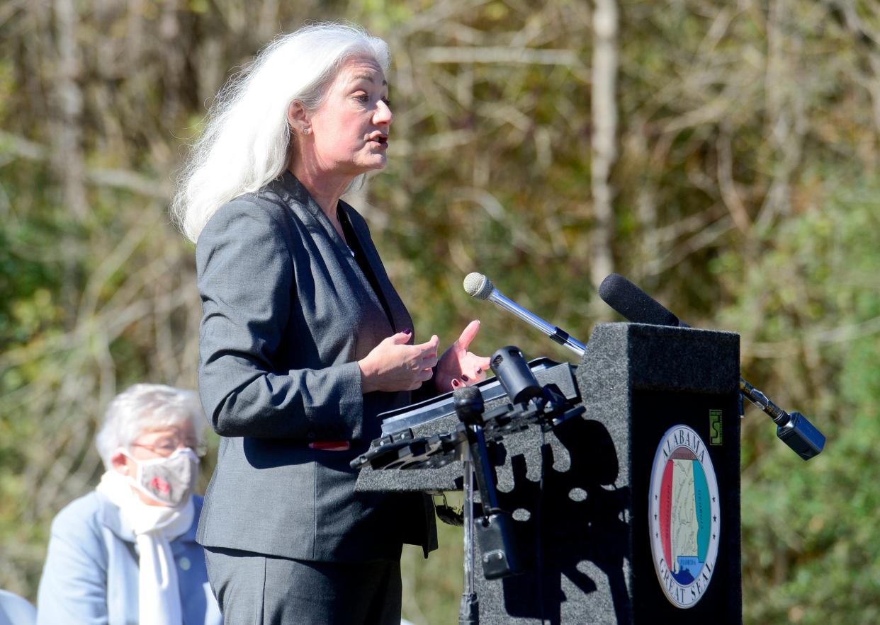 Rep. Ginny Shaver speaks during a groundbreaking ceremony for the widening of U.S. Highway 411 near Leesburg on Monday, Nov. 16, 2020.
