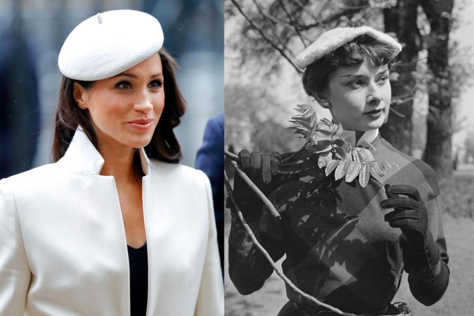 <p>Meghan wore a white Stephen Jones beret to the 2018 Commonwealth Day service at Westminster Abbey in March, calling to mind the floppy beret Hepburn wore in London's Kew Gardens while performing in <em>Sauce Piquante</em> in May, 1950.</p>