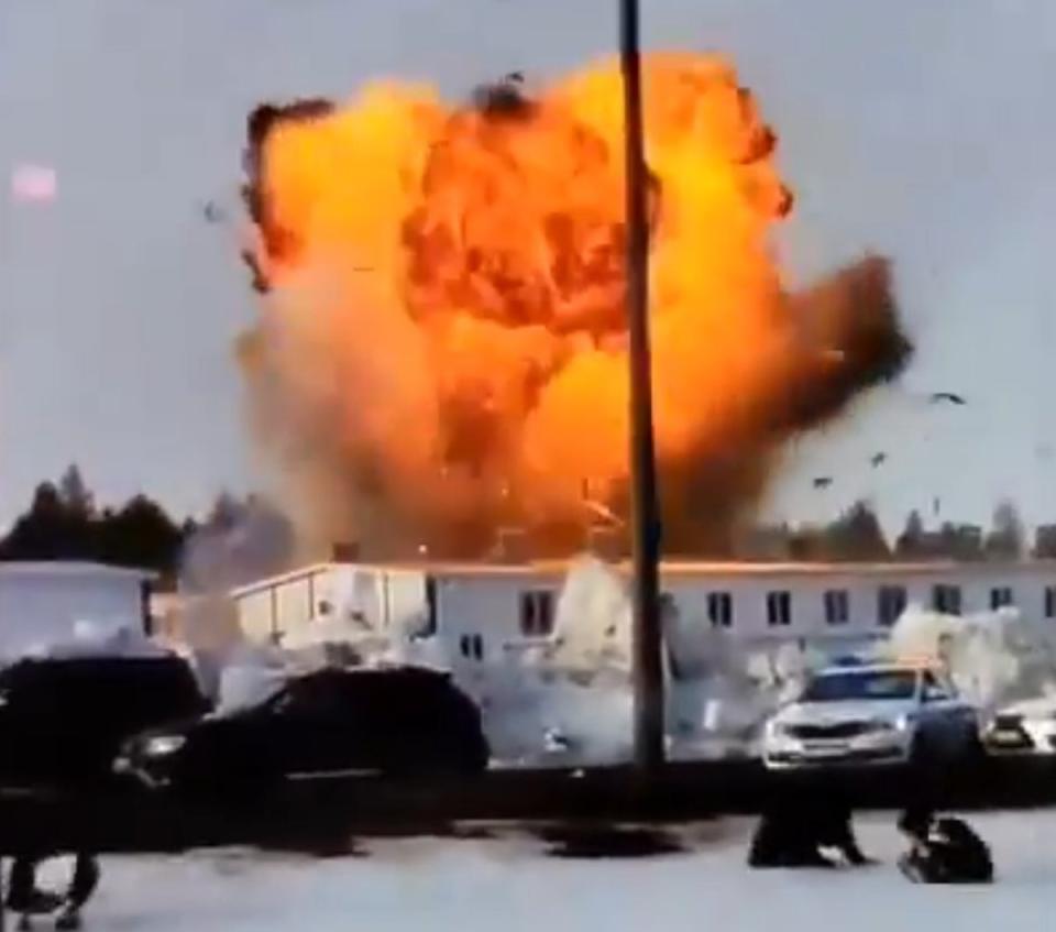 An explosion following the attack (X)