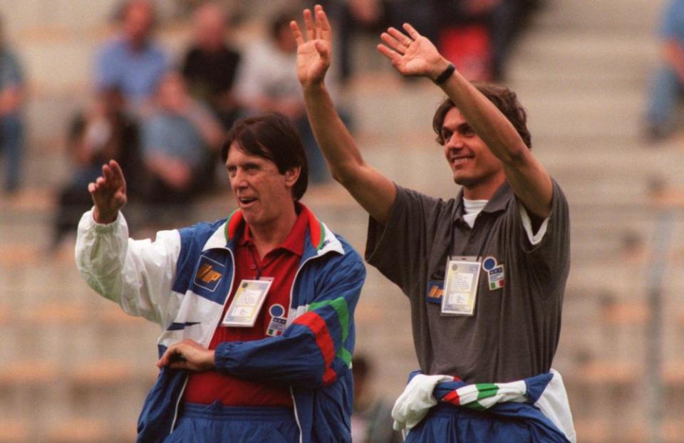 Paolo Maldini, right, scored for Italy while his dad, Cesare, was in charge.