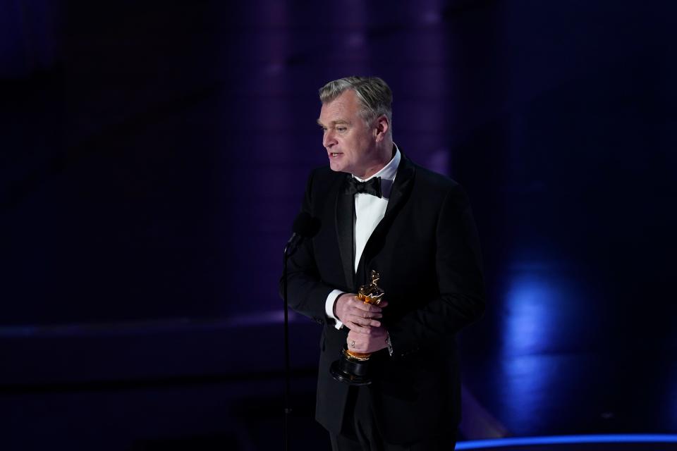 Christopher Nolan, accepting his best director award, at the 96th Oscars on March 10.