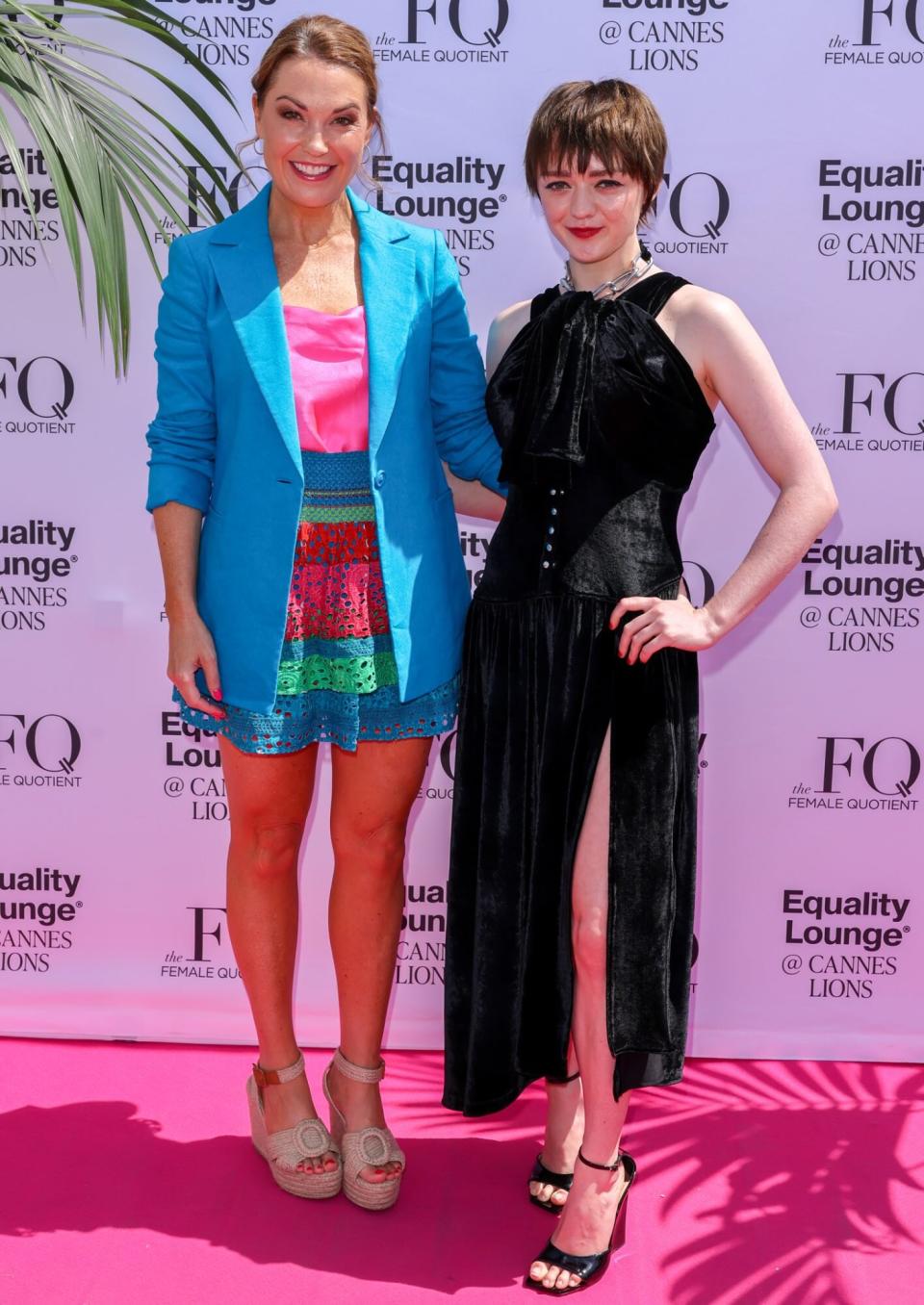 Spotify Vice President, Global Head of Public Affairs Dustee Jenkins and Maisie Williams participate in a Female Quotient Lounge panel at Cannes Lions 2022