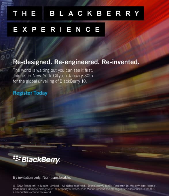 BlackBerry 10 device launch announcement January 30th