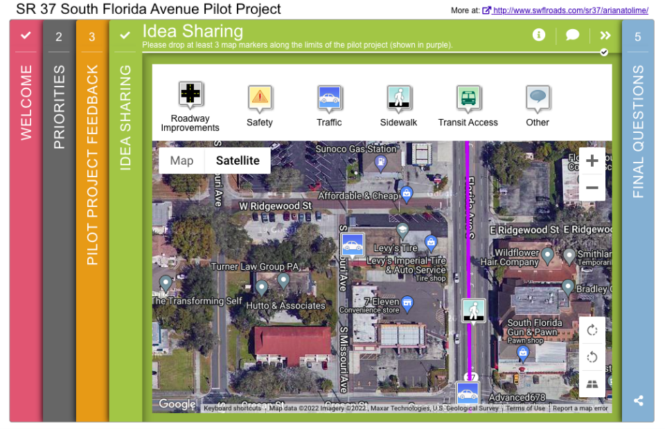 A screenshot of Florida Department of Transportation and the City of Lakeland's online survey for the South Florida Avenue road diet that went live Wednesday. It will accept feedback through July 12.