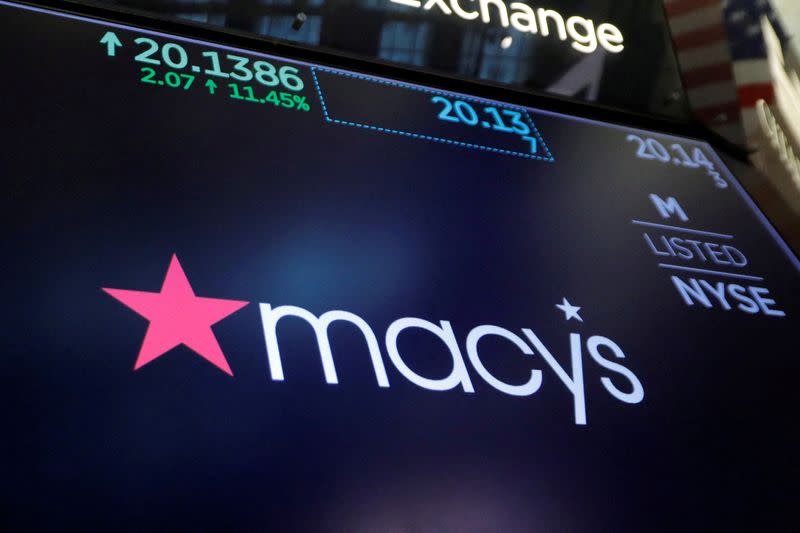 FILE PHOTO: The Macy's logo is displayed on the trading floor at the New York Stock Exchange (NYSE) in Manhattan, New York City