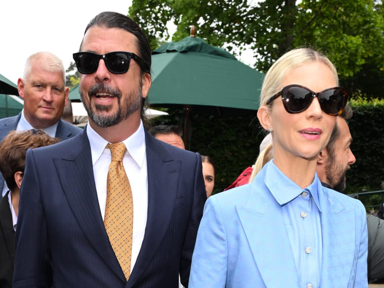 Dave Grohl and Jordyn Blum attend day two of the Wimbledon Tennis Championships at the All England Lawn Tennis and Croquet Club on July 02, 2024