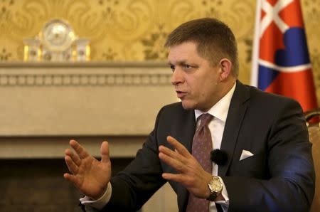 Slovakia's Prime Minister Robert Fico speaks during an interview with Reuters in Bratislava, Slovakia, February 22, 2016. REUTERS/David W Cerny