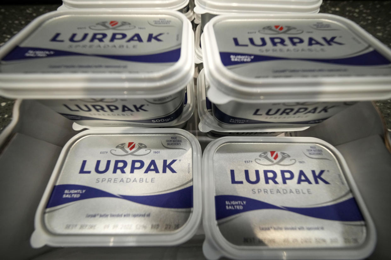 TARLETON, UNITED KINGDOM - JULY 22: Lurpak butter is seen for sale at the new Tarleton Aldi store on July 22, 2022 in Tarleton, United Kingdom.  Aldi is the UK’s fifth largest supermarket chain and has 950 stores. The new Aldi store is the first in the Preston area. (Photo by Christopher Furlong/Getty Images)