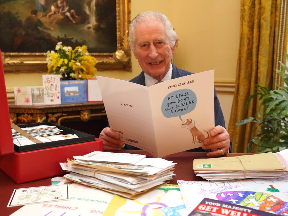 King Charles reads cards and messages sent by well-wishers (PA)